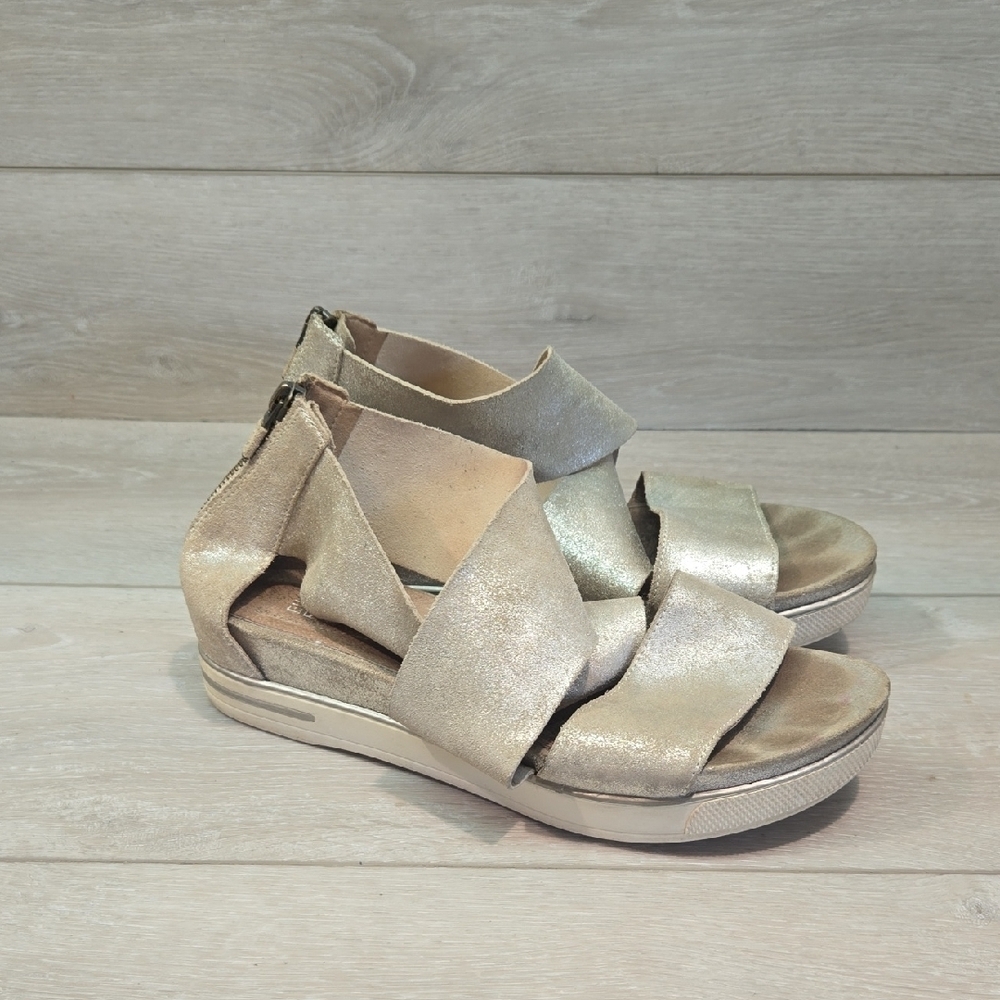 Eileen Fisher Elegant Women's Sandals Metallic Silver/Gold Platform Shoes Sz 8.5